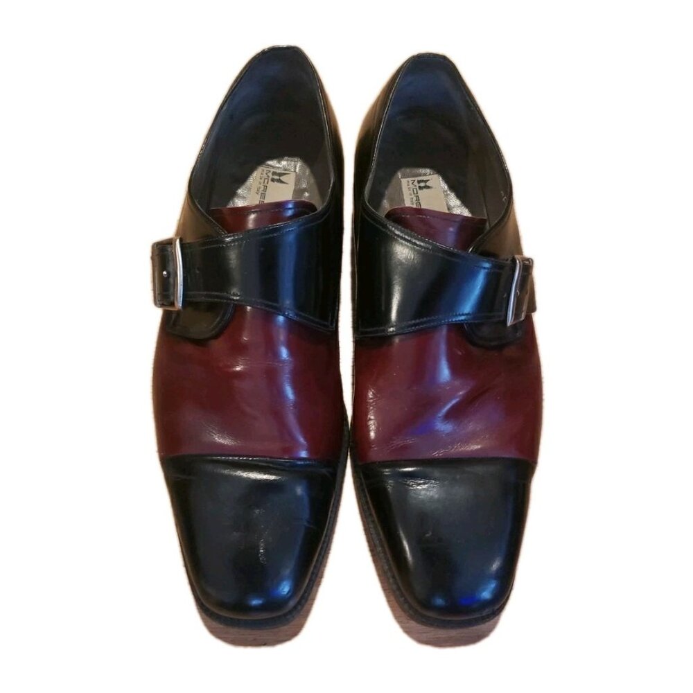 Moreschi Shoes Men's Leather Italy Monk Strap Burgundy Black Buckle Zoot 12